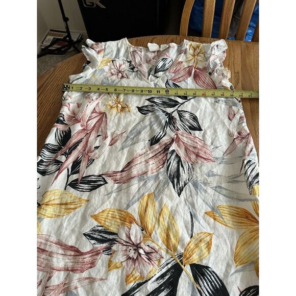 C&C California 100% Linen Tropical  Floral Print Dress Size L - Picture 8 of 9
